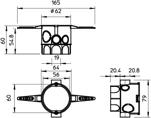 Коробка монтажная скрыт. D62х60 UG 60 VD NL с фикс. лапками OBO 2003035