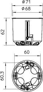 Коробка монтажная 68х61х68 для полых стен HV 60 MW PP OBO 2003619