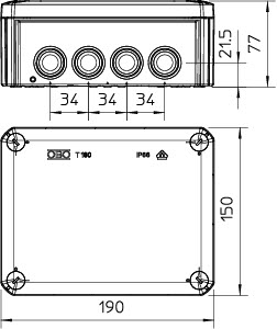 Коробка распр. 7хM25 5хM32 св.-сер. 190х150х77мм IP66 T160 OBO 2007093