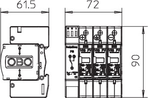 Устройство защиты от импульсных перенапр. УЗИП для фотогальванических сетей 3 пол. (Класс I+II)900В V25-B+C 3PHFS900 OBO 5097448